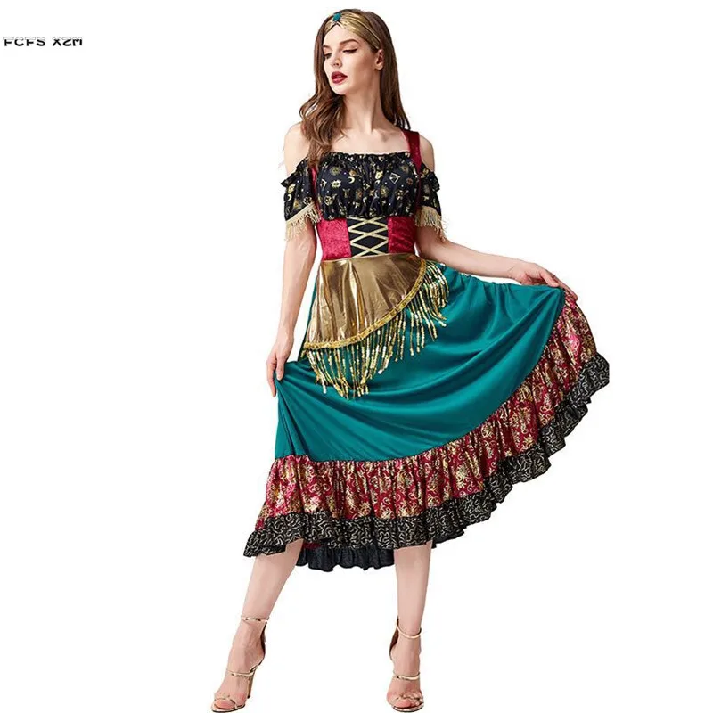 

M-XL Women Halloween Gypsy Traditional Costumes For Female Gypsy Girl Cosplay Carnival Purim Nightclub Bar Role Play Party Dress