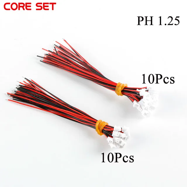 10 para Micro JST PH 1.25 2 PIN męski żeńskie złącze wtykowe z kable wiązkowe 100mm 28AWG