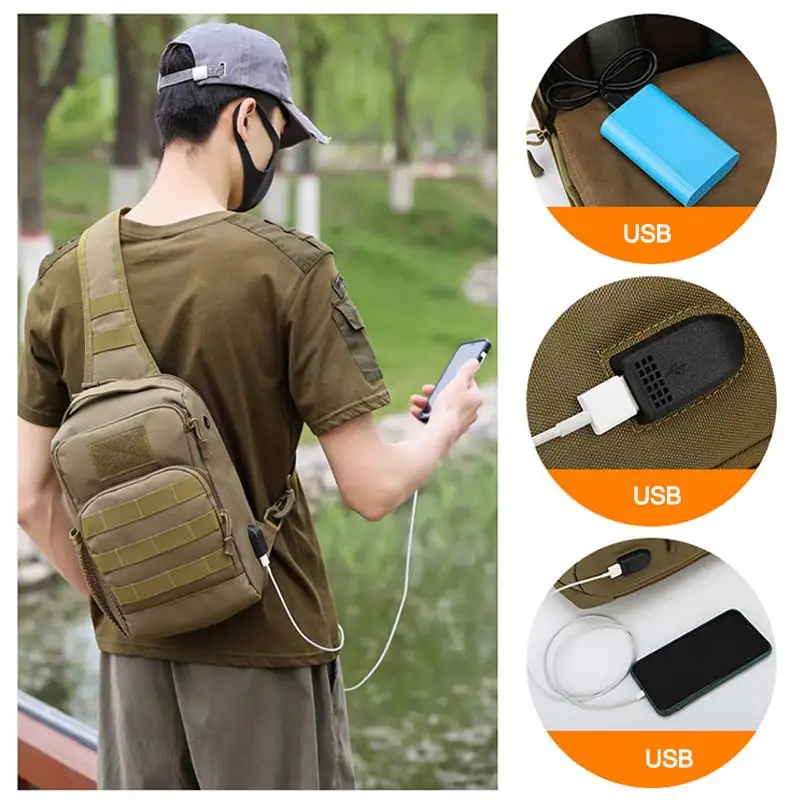 USB Camping Bag Tactical Chest Men Backpack Military Army Single Shoulder Fishing Hiking Travel Outdoor Bag Hunting Fanny Pack