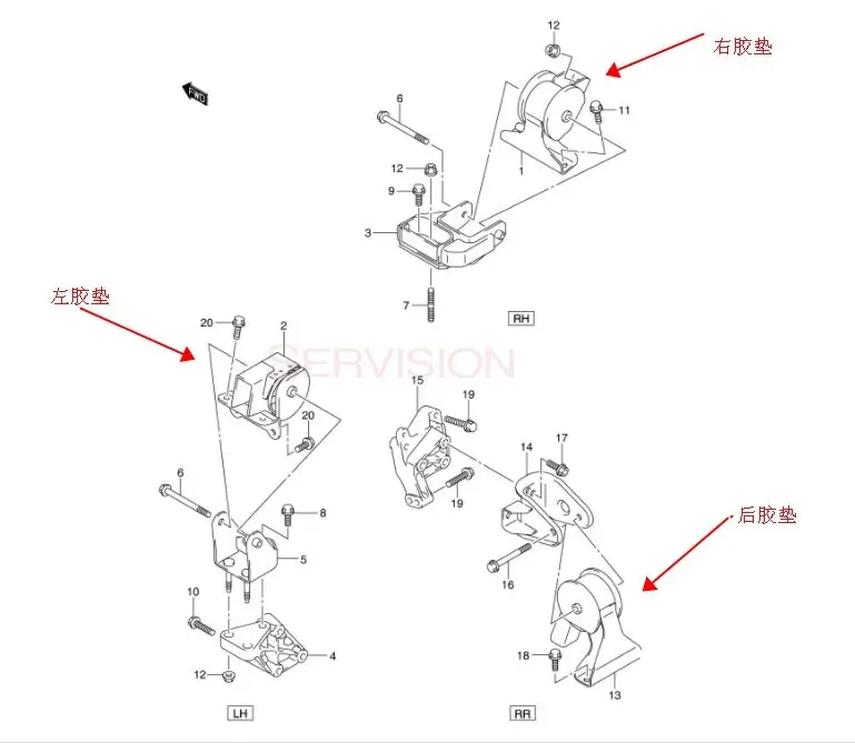 Suitable for Suzuki New Alto engine mounting bracket, engine lifting lugs, hanging glue, machine foot glue