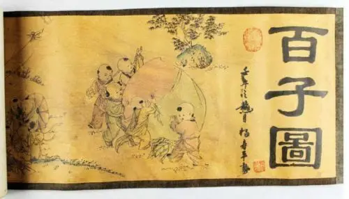 

Chinese Ancient picture silk paper 100 Children Figure Scroll painting