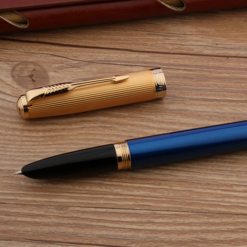 

High Quality JinHao 85 Fountain Pen Metal Blue Spin Classic Stationery Office Supplies Golden Ink Pens