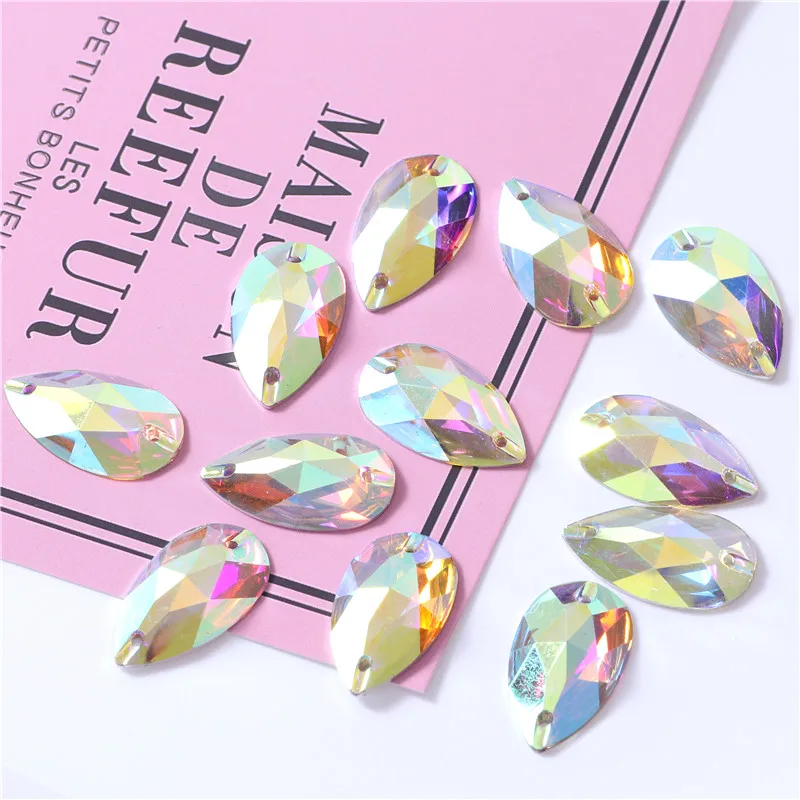 4 sizes Teardrop Reisin Sew on Rhinestone Crystal AB flatback Sewing on Stone Strass for Clothing Accessories Shoes