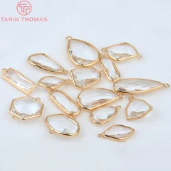 (1082)6PCS 24K Champagne Gold Color Brass with Glass Irregular Connector Charms High Quality Jewelry Making Findings Accessories
