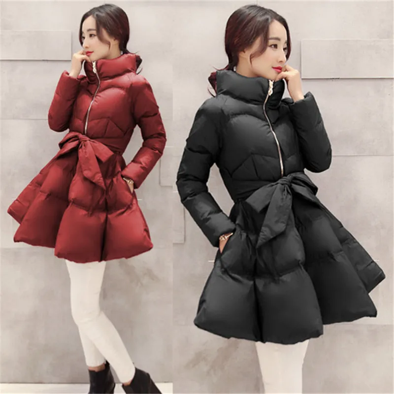 2023 New Fashion Winter Coats Women Warm Outerwear Cotton Padded Jackets Womens Clothing Zipper Belt Parkas Manteau femme xa232