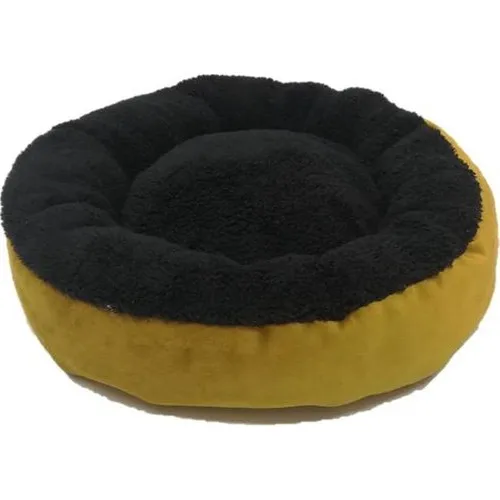 Muud Fashion Washable Donut Cat Bed (47x15) Sponge & Fiber Black-Yellow