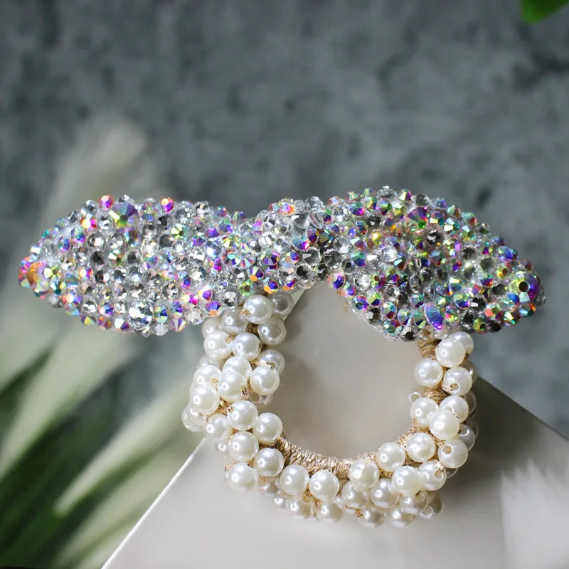 Baroque Full Rhinestone Hair Ties Luxury Diamond Accessories Elastic Scrunchies Women Shining Crystal Pearl Rubber Band Headband