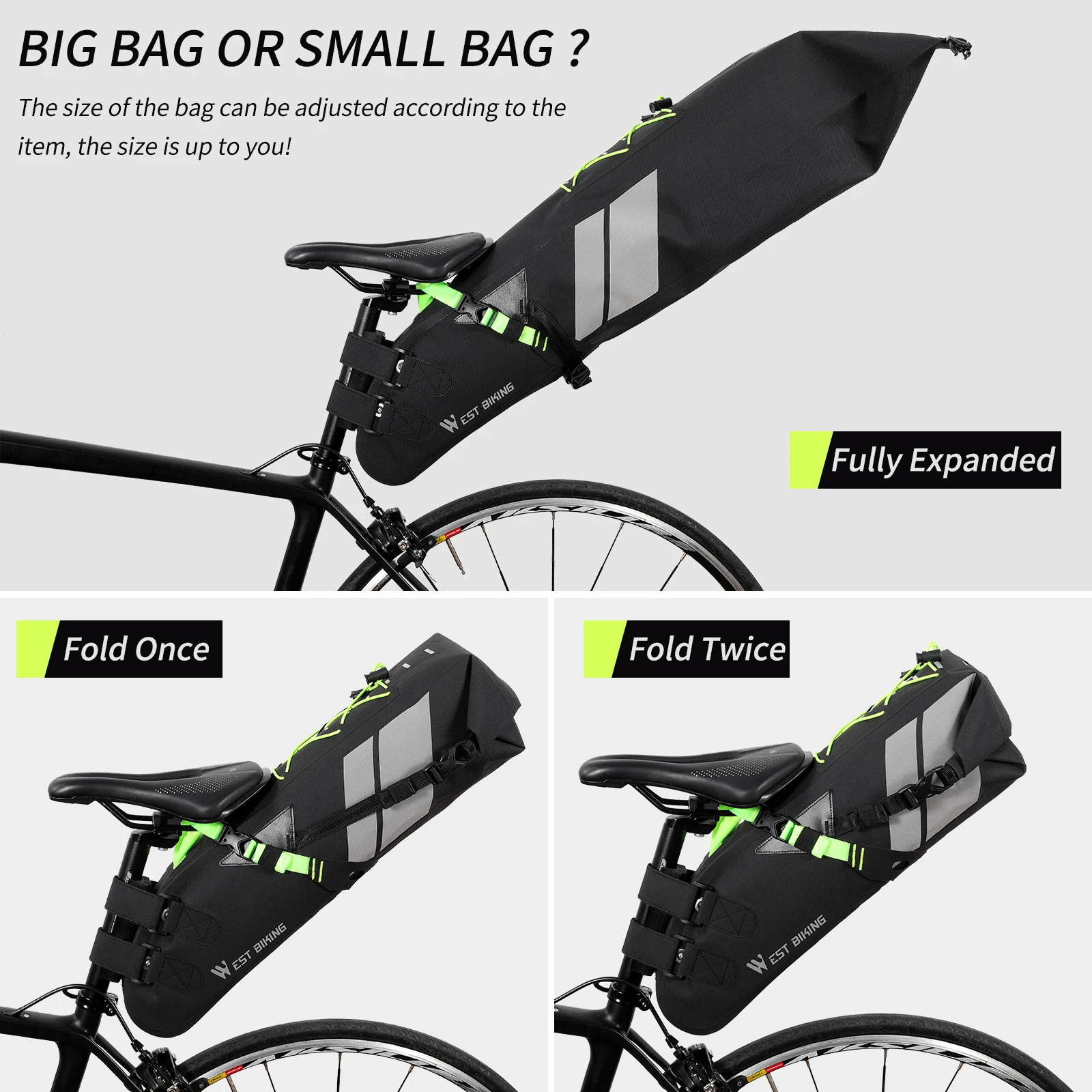 WEST BIKING 17L Bike Saddle Bag Waterproof Reflective Cycling MTB Trunk Pannier Large Capacity Foldable Tail Rear Bags Black