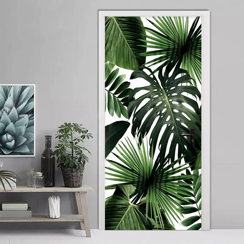 3D Wallpaper Modern Retro Tropical Rain Forest Door Sticker Living Room Dining Room Self-Adhesive Waterproof Wall Stickers Decal