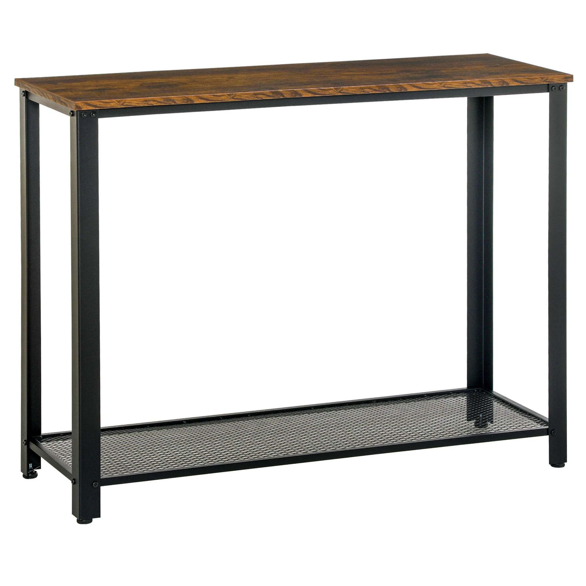 HOMCOM Industrial style console table bottom shelf entry table 101x35x80cm brown and black