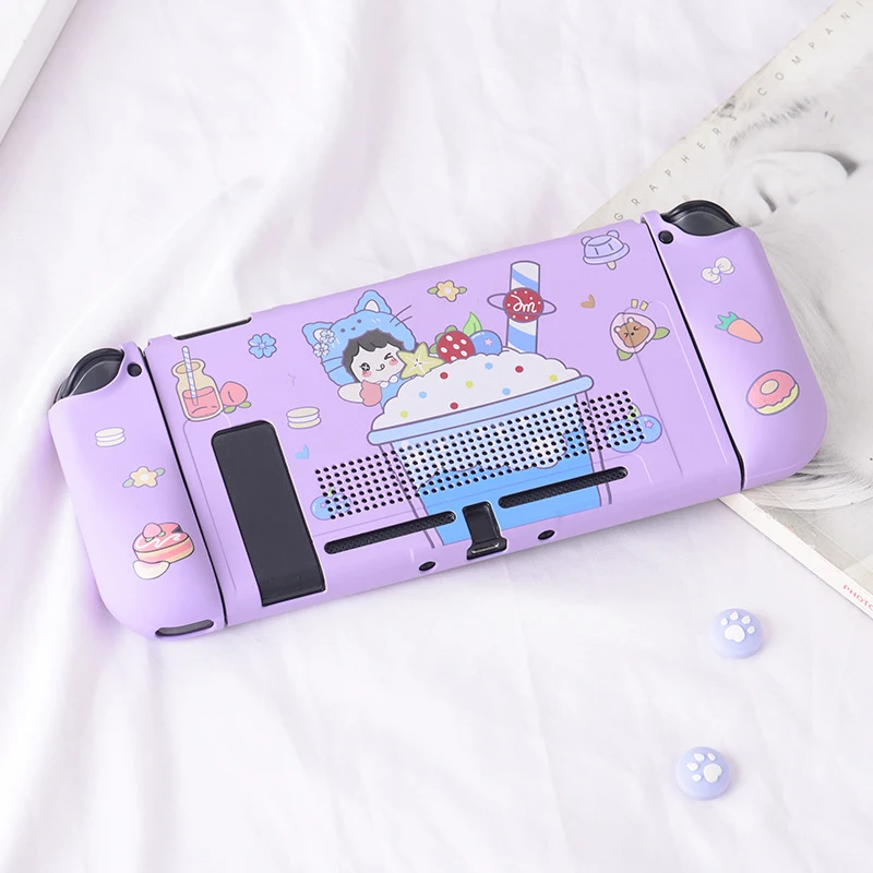 

Cute Cartoon TPU Soft Protective Shell For Nintendo Switch JoyCon Controller Purple Pink Cover with Thumb Grip Caps For Switch