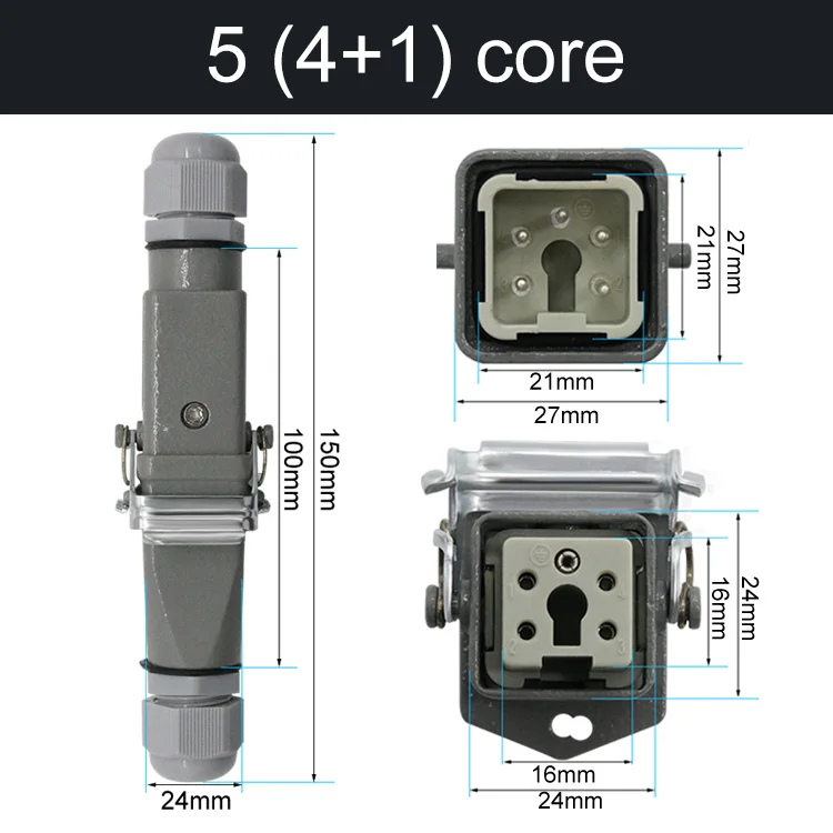 HDC-HA Rechthoekige Heavy Duty Connector 10A 16A 4 5 6 8-pins kern Luchtvaart Waterdichte industriële stopcontact