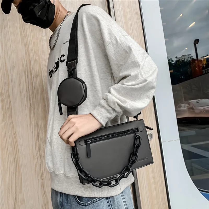 

Crossbody Bags For Young Men Street Casual Men Shoulder Bag Waterproof Leather Satchels Boy Hip-hop Chest Bags