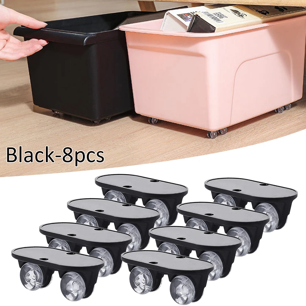 8pcs Adhesive Pulley Storage Box Casters Trash Can Self-Adhesive Furniture Caster Wheel Home Silent No Scratches Box Wheels