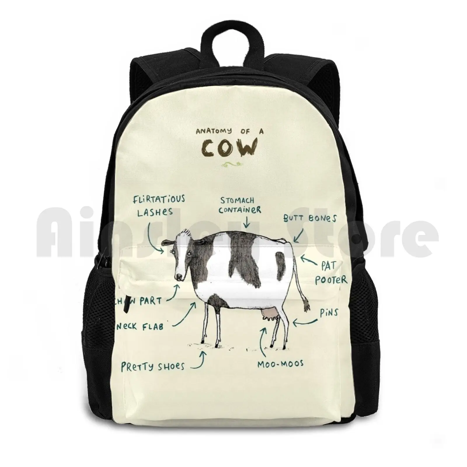 Anatomy Of A Cow Outdoor Hiking Backpack Waterproof Camping Travel Anatomy Cow Moo Bull Udder Funny Silly Cute Children