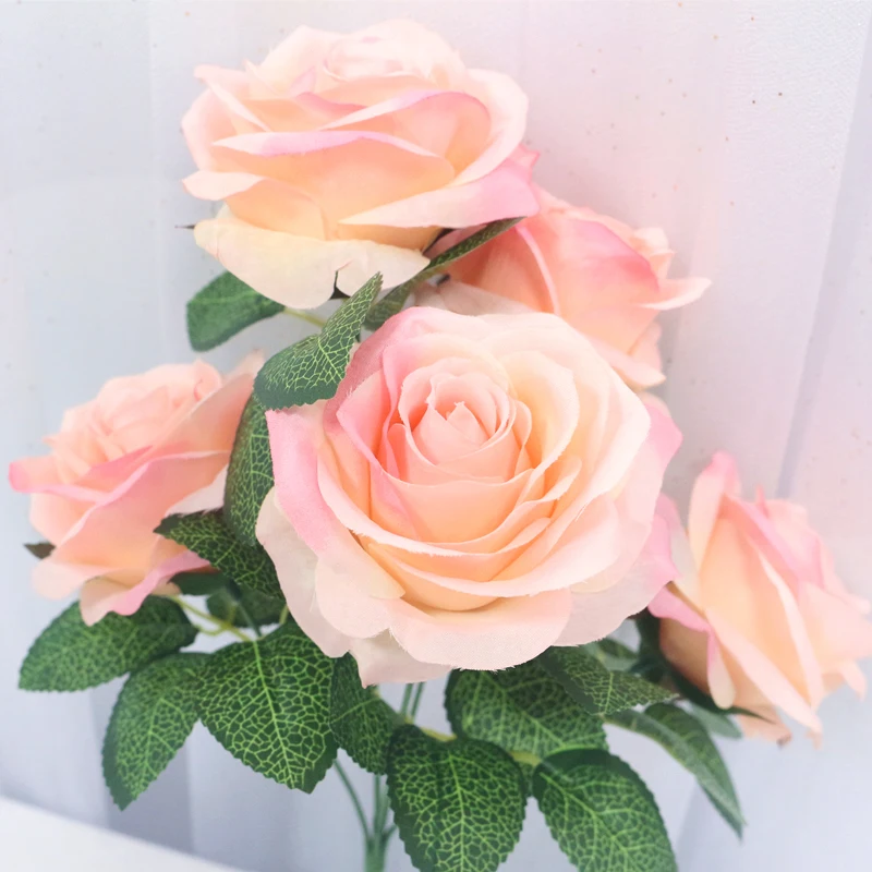 Petit Bouquet de Roses Artificielles, Fausses Fleurs, 34cm, 5 Têtes, Décoration de Mariage, ixde Léon, Fournitures de Bricolage