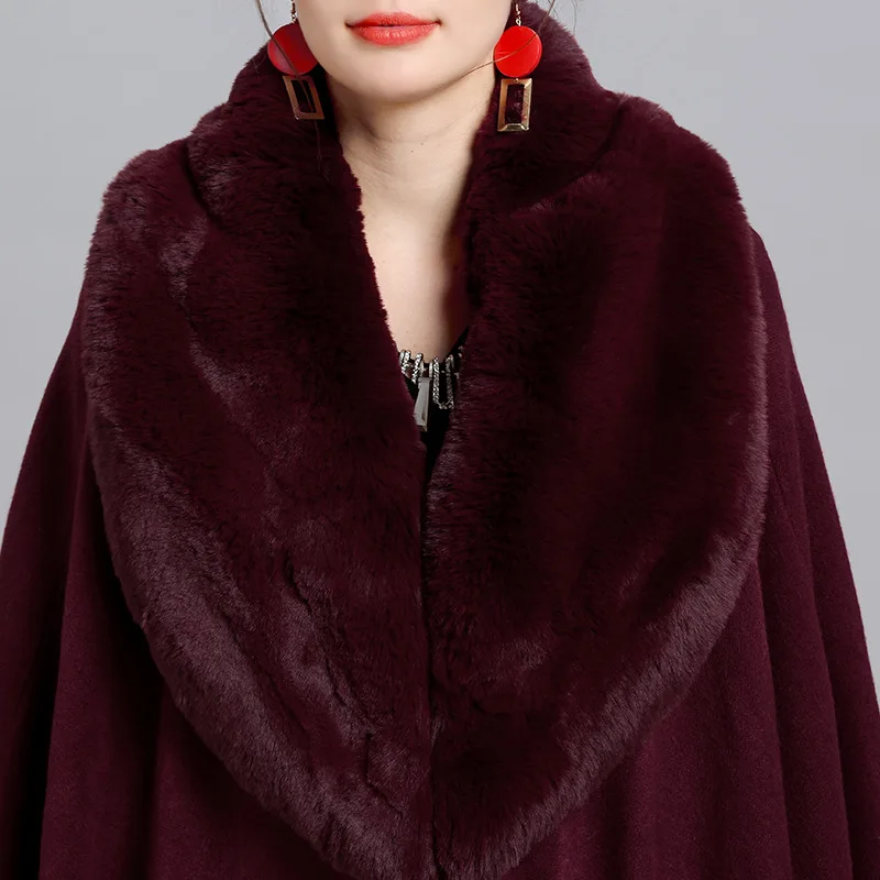 2022 Big Faux Fox Fur Neck Shawl Cape With Fur Ball Poncho Cloak Women Winter Warm Thick Out Streetwear Cardigan Loose Coat