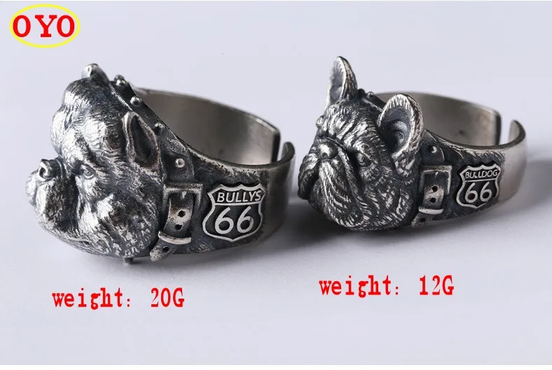 S925 sterling silver personality creative retro bully dog ring