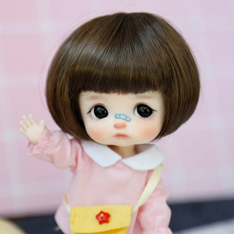 Adorable Doll Wig Golden brown black Short Hair Cute Bobo Style for ob11、1/8 BJD Doll curls Doll accessories