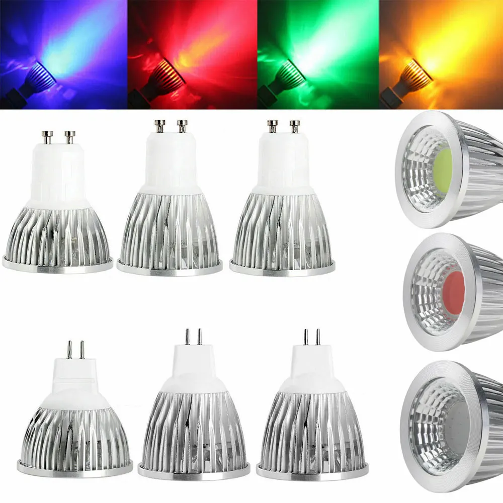 Ultra Bright Dimmable E12/E14/E27/GU10/GU5.3 6W 9W 12W LED COB Spot Light Bulb Lamp Red Green Blue Yellow Spotlight 110V 220V