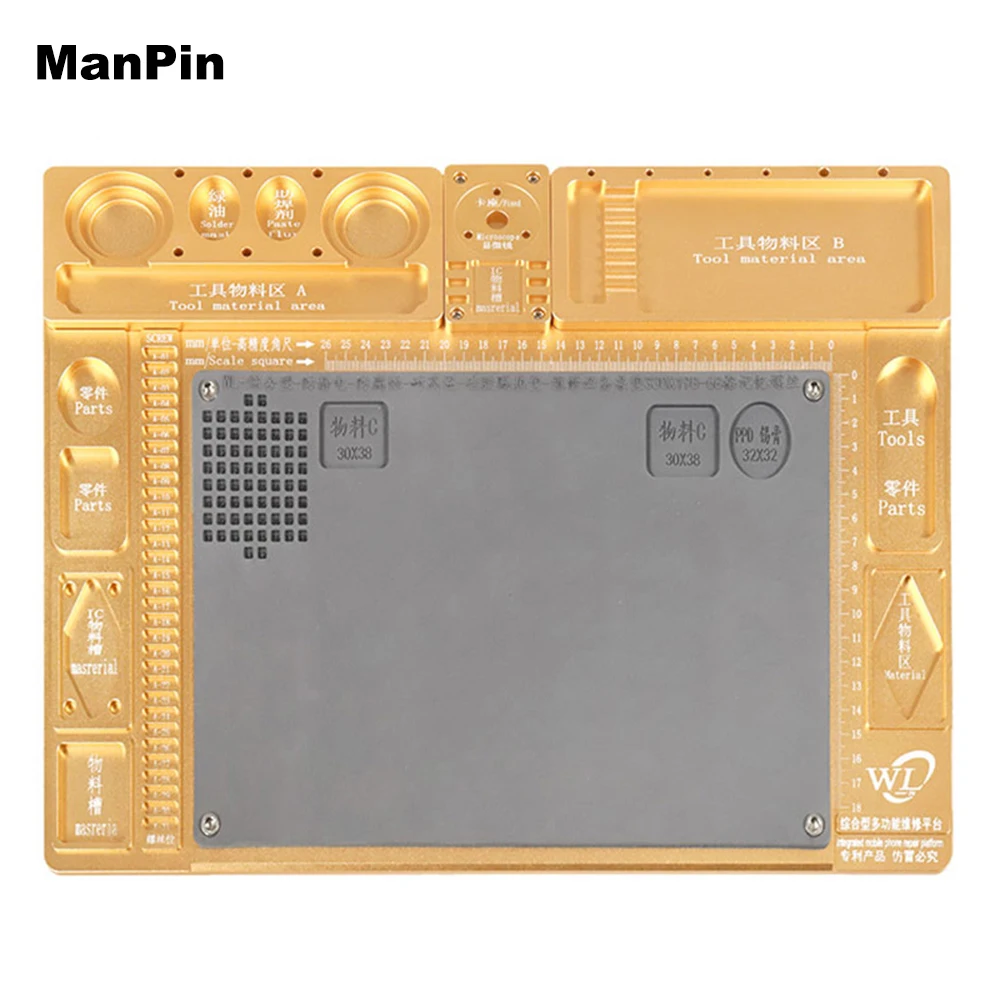 Aluminum Alloy Microscope Base Soft Silicone Rubber Work Pad Heat Resistant Insulation Hot Air Gun Station Mat BGA PCB Soldering