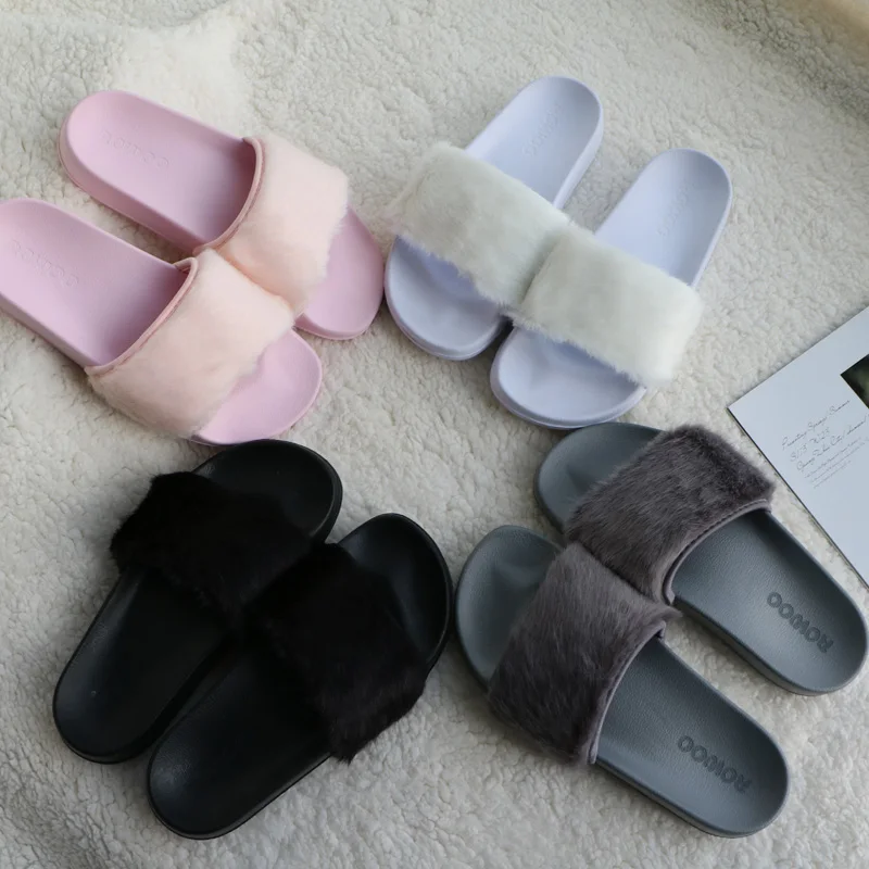 Women Slide Sandals Open Toe Spring Summer Fur Slippers Ladies Flat Shoes Casual Comfortable 2022 Fashion Dropshipping Wholesale