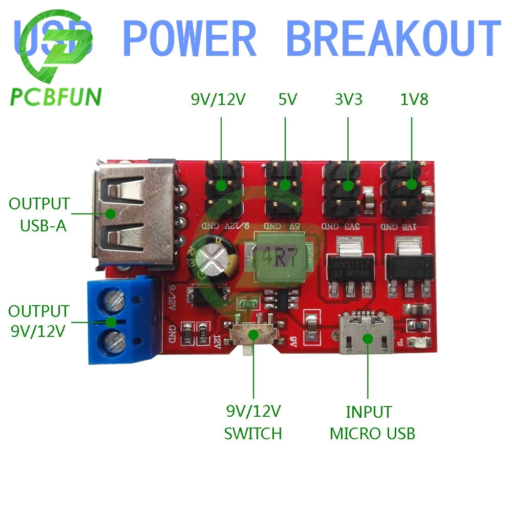 500mA USB-A MINI USB Power Breakout DC To DC Power Supply Module Micro USB 5V To 1.8V-12V 1.8V 3.3V 5V 9V 12V Switch For Arduino