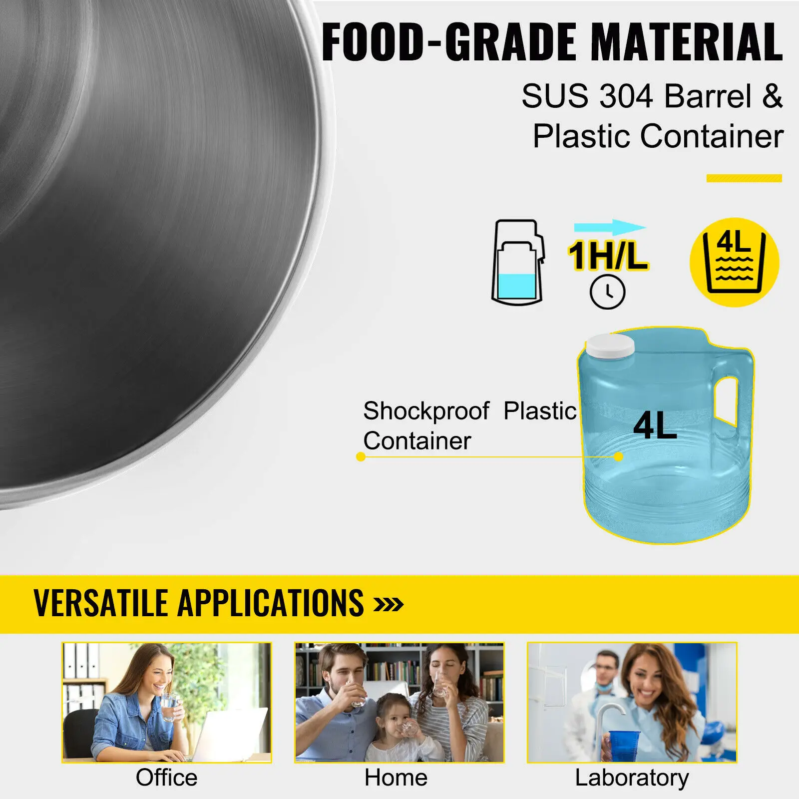 VEVOR 순수 증류기 치과 증류수 필터, 사무실 가정용 전기 증류 정수기 물병, 4L