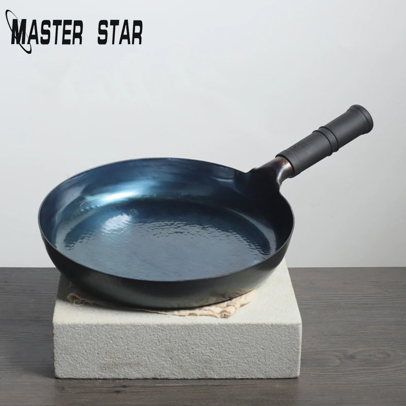 Master Star Chinese Handmade Iron Pan, Traditional Seasoned Pan, Non-Stick Skillet, Induction Cooker, Thick Steak Frying