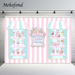 Mehofond Sweet Celebration Party Backdrops Ice Cream Cake Pink Stripe Dessert Shop Baby Birthday Decor Photography Background