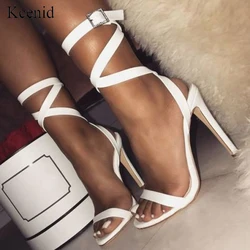 Kcenid Women summer sandals sexy high heels cross-strap shoes ladies sandals open toe gladiator shoes party pumps white size 10