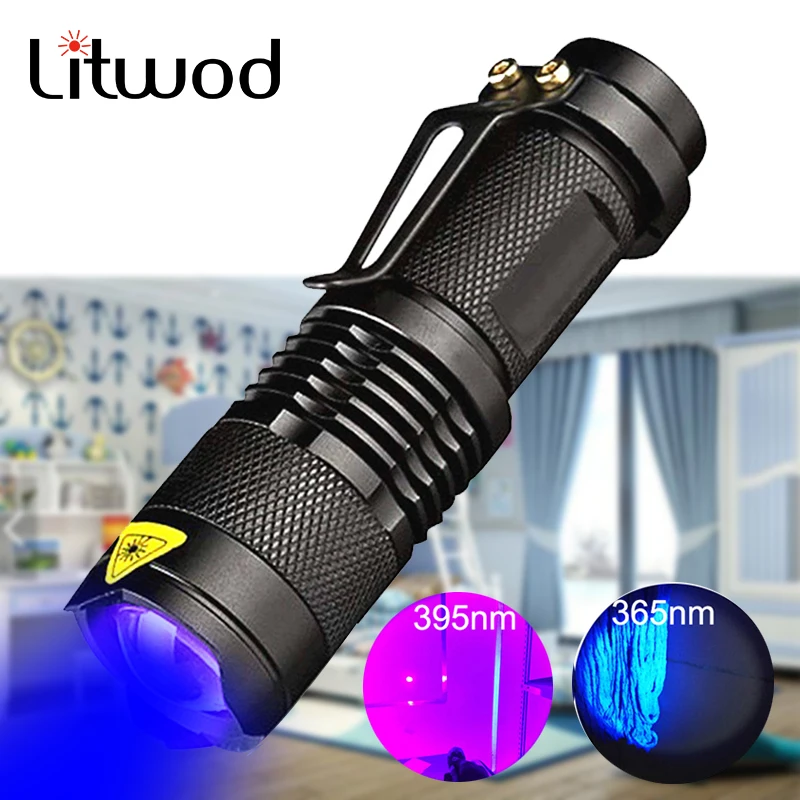 LED UV Flashlight Ultraviolet Torch With Zoom Function Mini UV Black Pen Light Lamp Pet Urine Stains Detector Scorpion Hunting