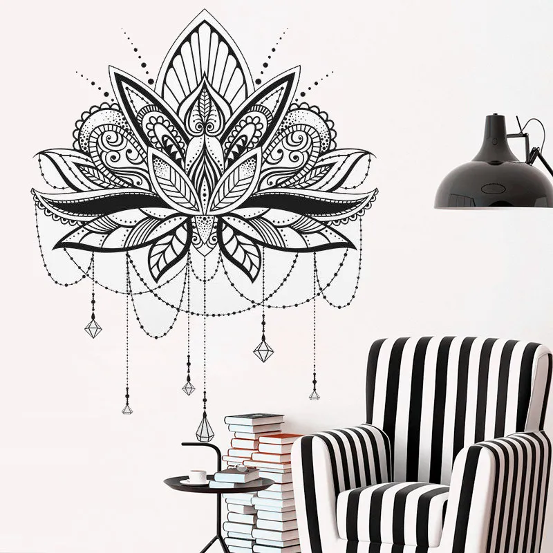 Yoga Studio Mandala Unique Wall Decal Lotus Vinyl Wall Stickers Self Adhesive Art Sticker Home Decor Bedroom Removable Art AJ571
