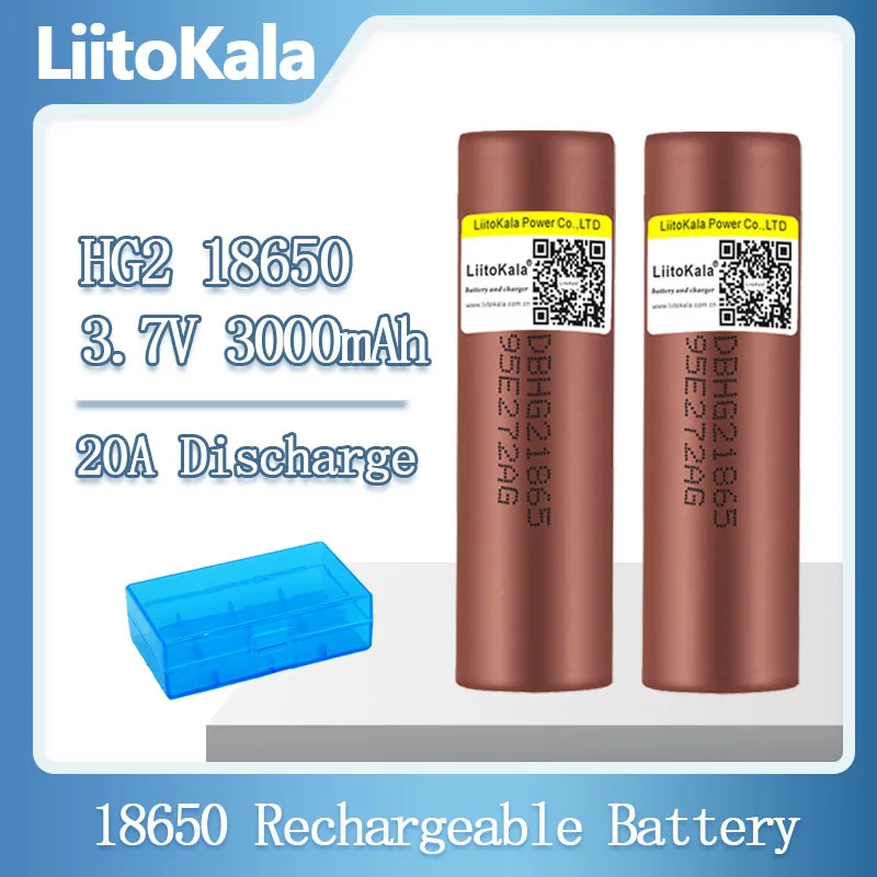 1-10pcs LiitoKala 100% New HG2+Box 18650 3000mAh Rechargeable battery 18650HG2 3.6V discharge 20A Max 35A Power batteries