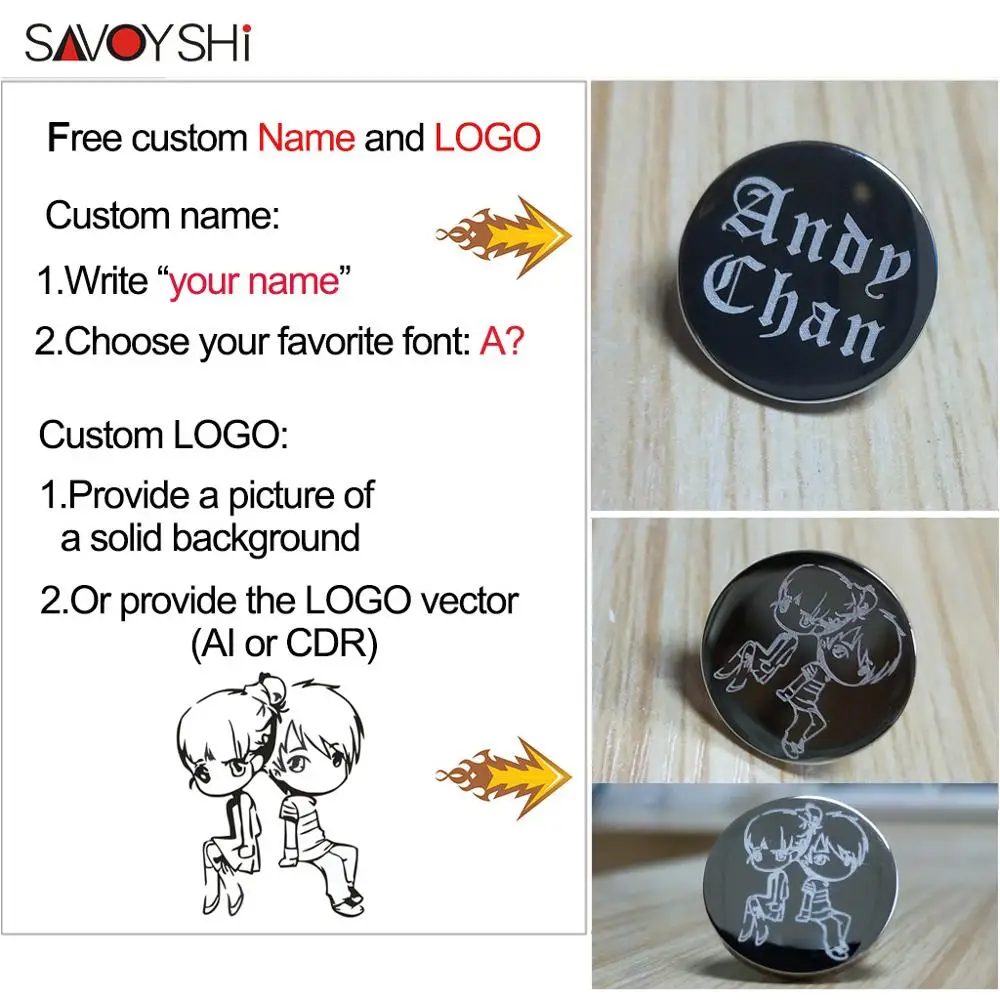 SAVOYSHI Free Engraving Words Brooch Pin Badge High quality Square Blank Silver color Butterfly buckle Lapel Pin for Suit Coat