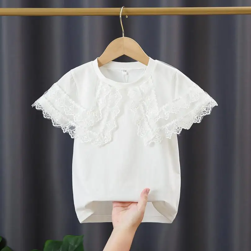 T-shirt Fille Manches Courtes Coton - Col En V, Uni, Décontracté Pour L'été Haut Coton été Décontracté