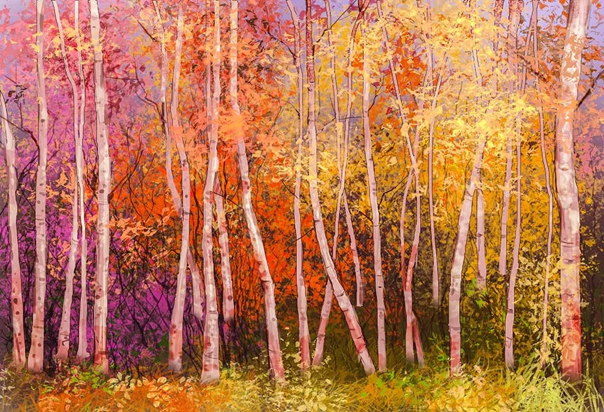 

7x5FT Oil Painting Landscape Colorful Autumn Trees Abstract Forest Custom Photo Studio Backdrops Backgrounds Vinyl 220cm x 150cm