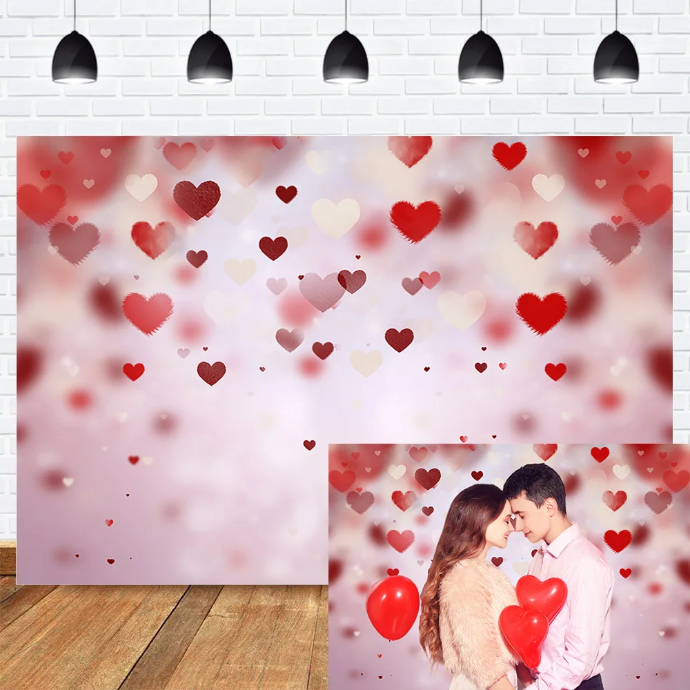 Valentine's Day Photography Backdrop Wedding Bride Photo Background Red Heart Bokeh Celebrates Anniversary Backdrops for Couple