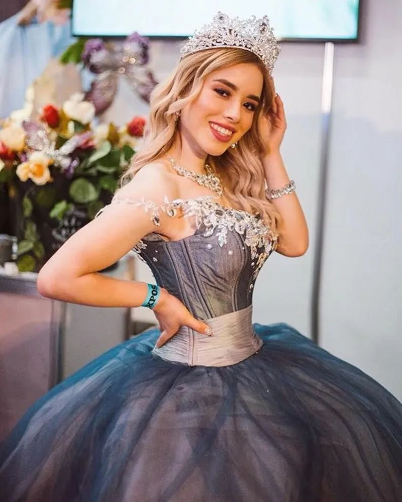 Elegantes Ballkleid Quince anera Kleid von der Schulter Tüll Puffrock süße Festzug Kleider Vestidos de 2023