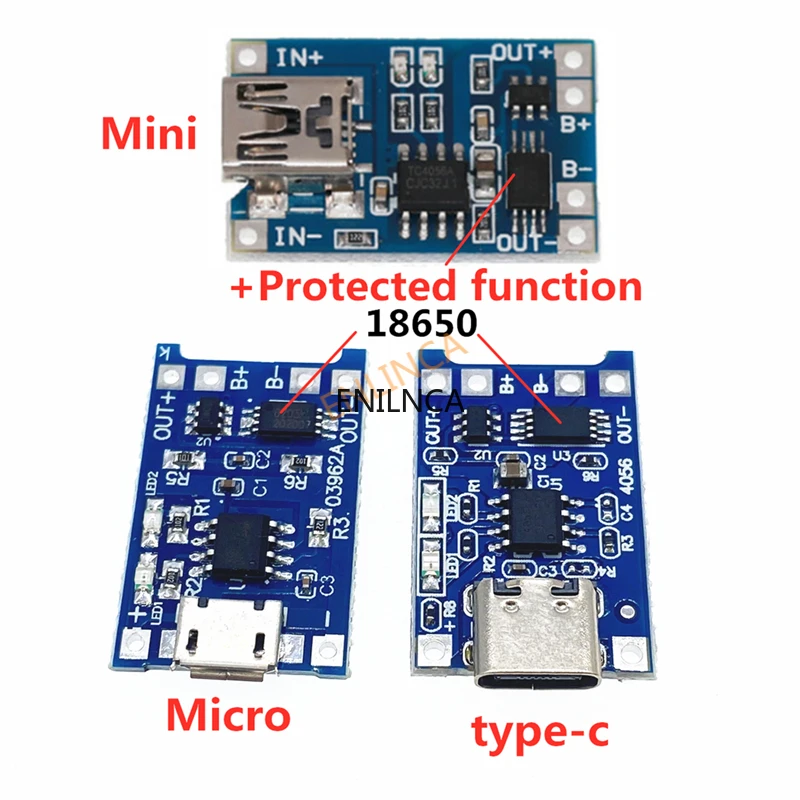 1Pcs 5V 1A Micro Usb 18650 Type-C Lithium Batterij Opladen Board Charger Module + Bescherming Dual functies TP4056 18650