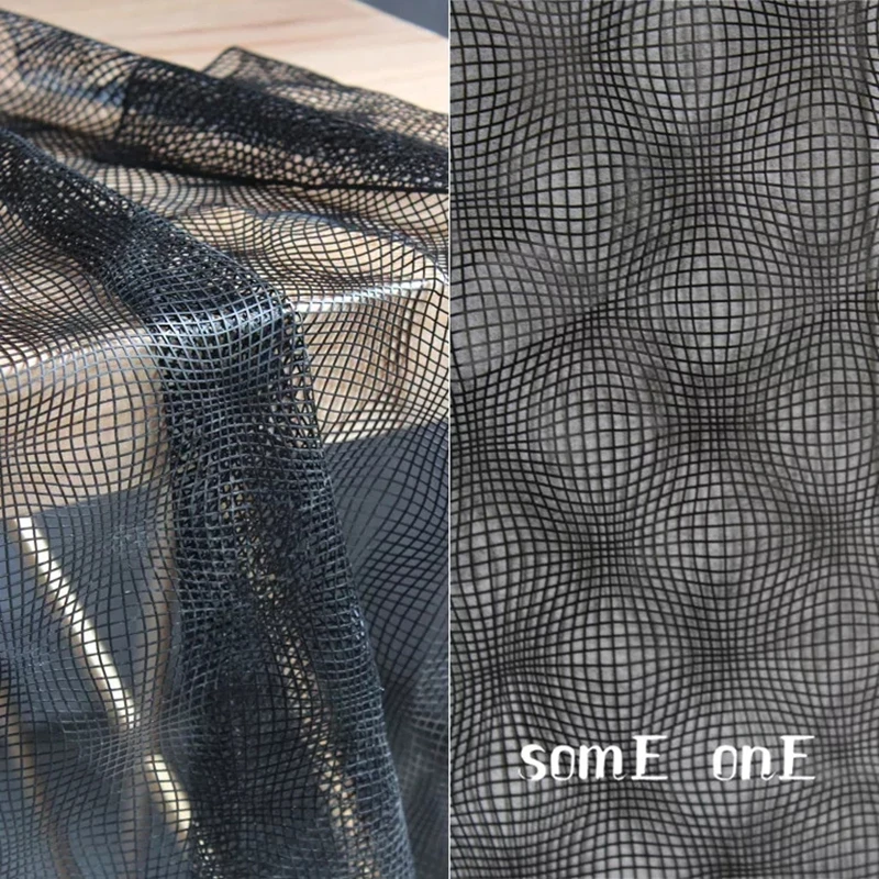 

Check Hollow-out PU Mesh Fabric Black Three-dimensional Space DIY Patches Home Art Props Decor Designer Fabric 47*42cm