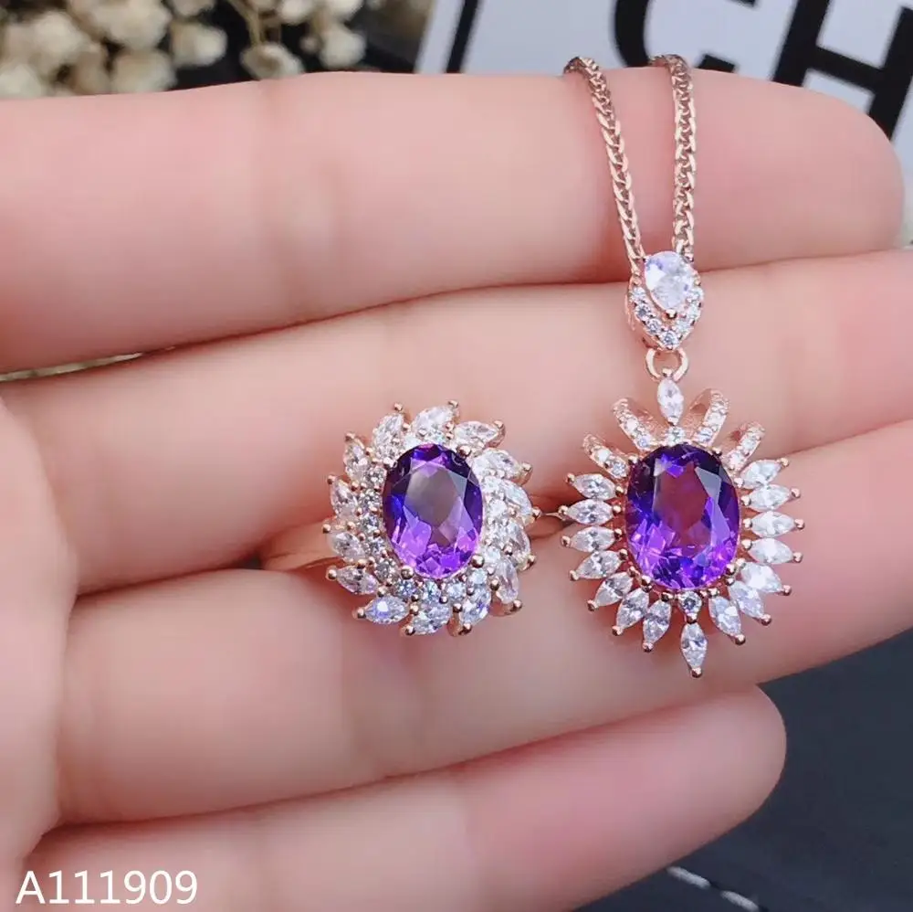 

KJJEAXCMY boutique jewelry 925 sterling silver inlaid Amethyst necklace pendant ring Women's set