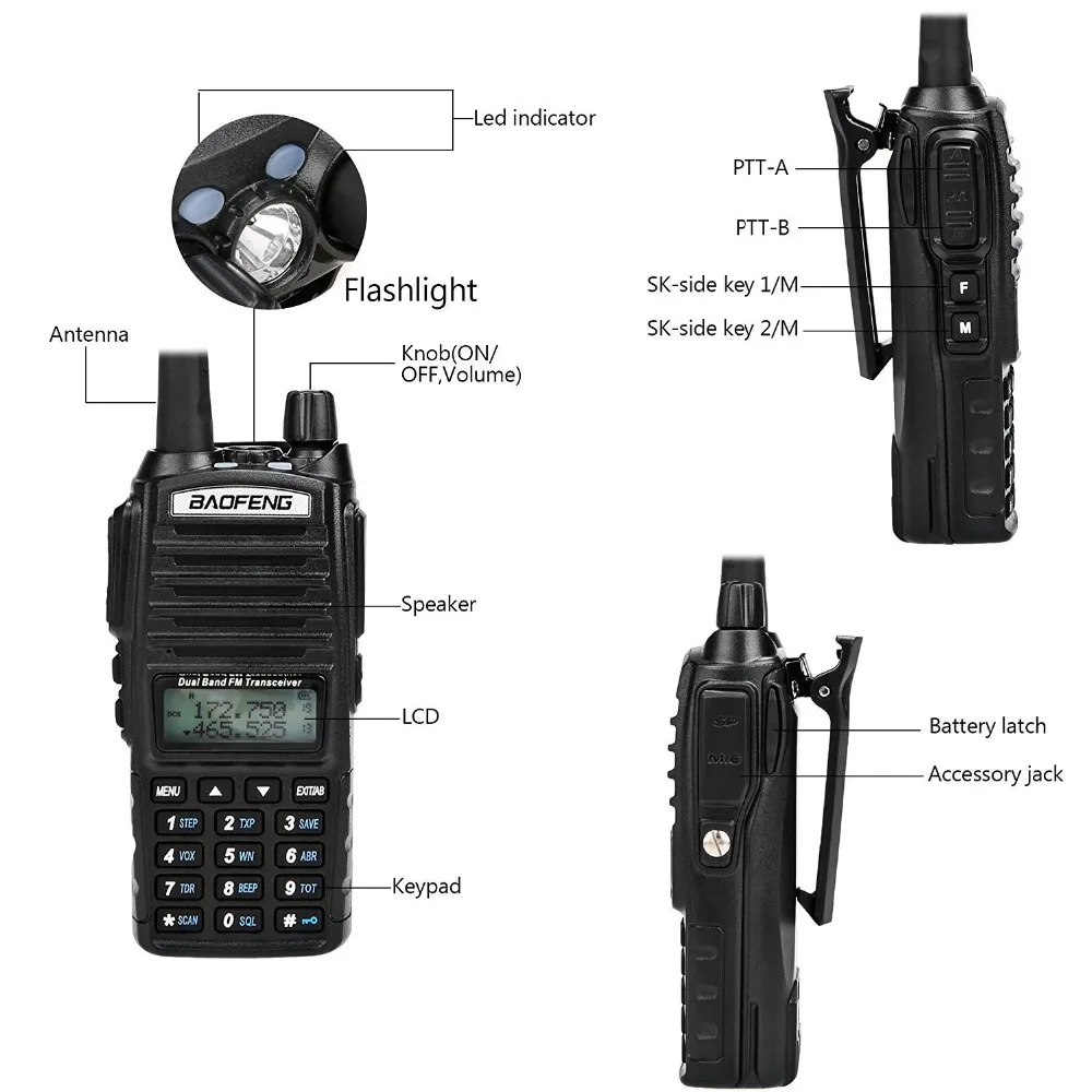 2pcs Baofeng UV-82 Walkie Talkie 8W Dual PTT Two Way Radio136-174MHz&400-520MHz Dual Band Handheld UV82 Woki Toki CB Transceiver