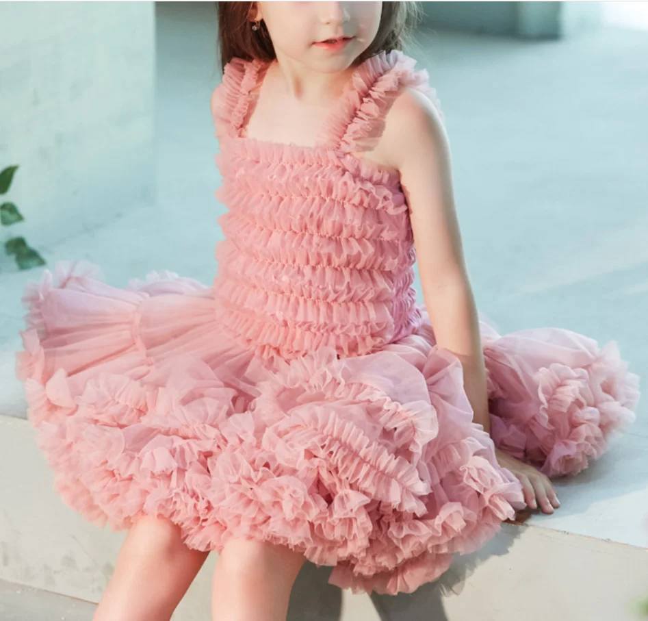 Baby girls Ruffle tutu dress Children petti dress Fluffy tulle Birthday party princess pettiskirt dress Ball gown Dance dress