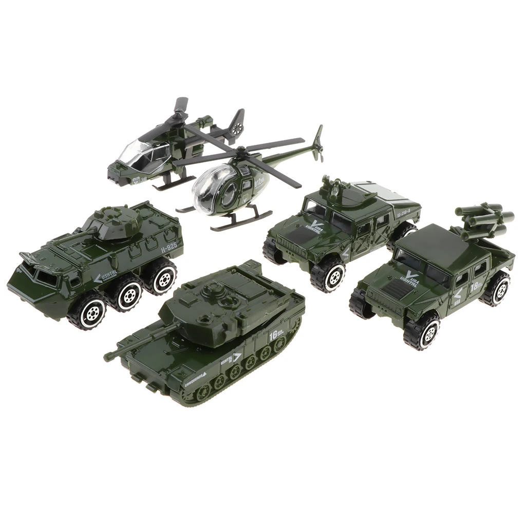 6 in 1 Assorted 1/87  Vehicles Model Kids Tank for Jeep Army Toys