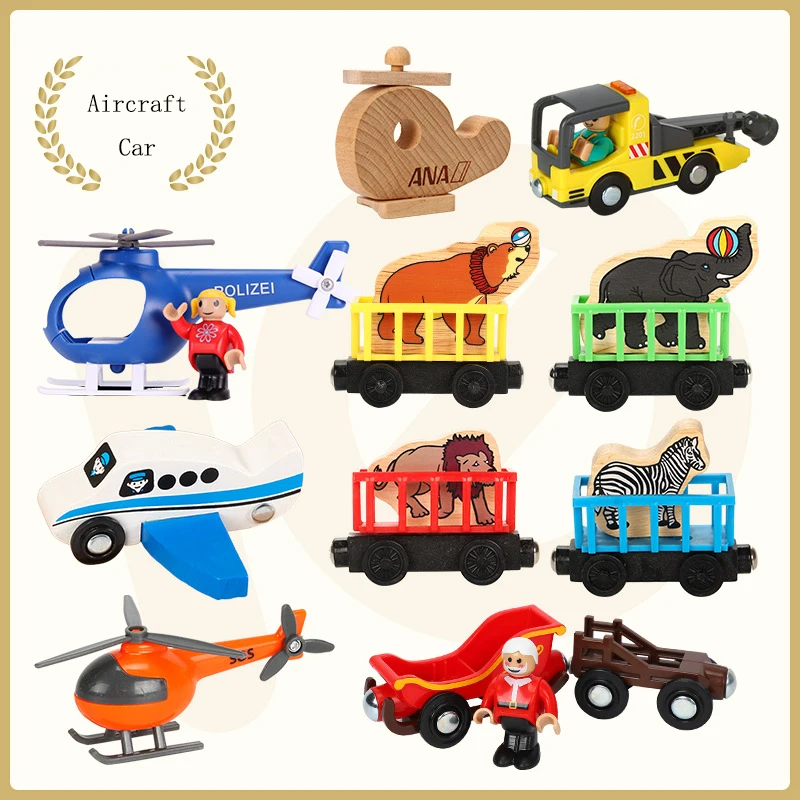 

DropShipping Wood Magnetic Train Plane Wood Railway Helicopter Car Truck Accessories Toy For Kids Fit Wood new Biro Tracks Gifts