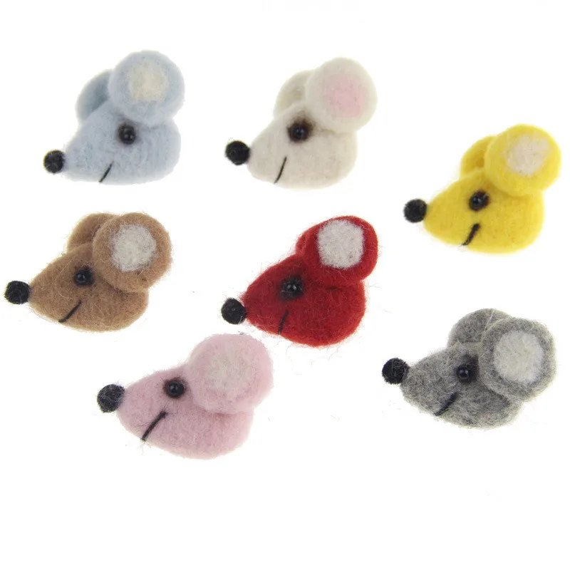 

Free Shipping 10pcs 43*30mm Handmade Wool Felt Animal Mouse Head Patch Sticker Ornament Garment Hair Jewelry Bow Clip DIY Button