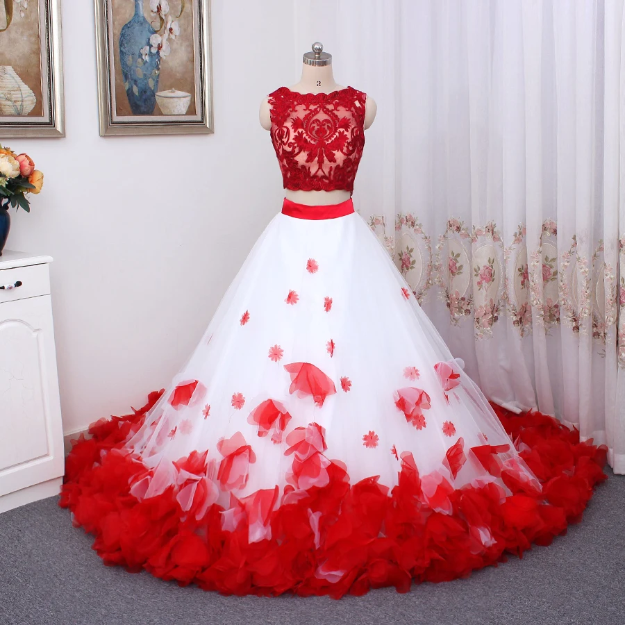 Bohemian Flower White Red Lace Tank Wedding Wedding Dresses Two Piece Beach  Wedding Dresses Bridal Gown Romantic Button - AliExpress 320