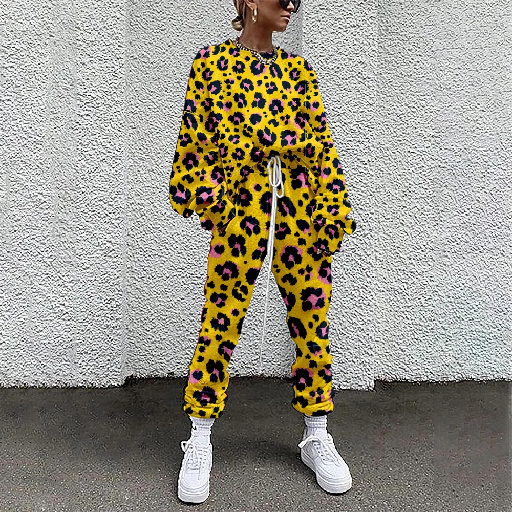 SOJINM Women Clothing 2 Piece Set Suit Outfits Leopard Print Casual Sport Suit Woman Streetwear Set Autumn Women Tracksuit 6XL