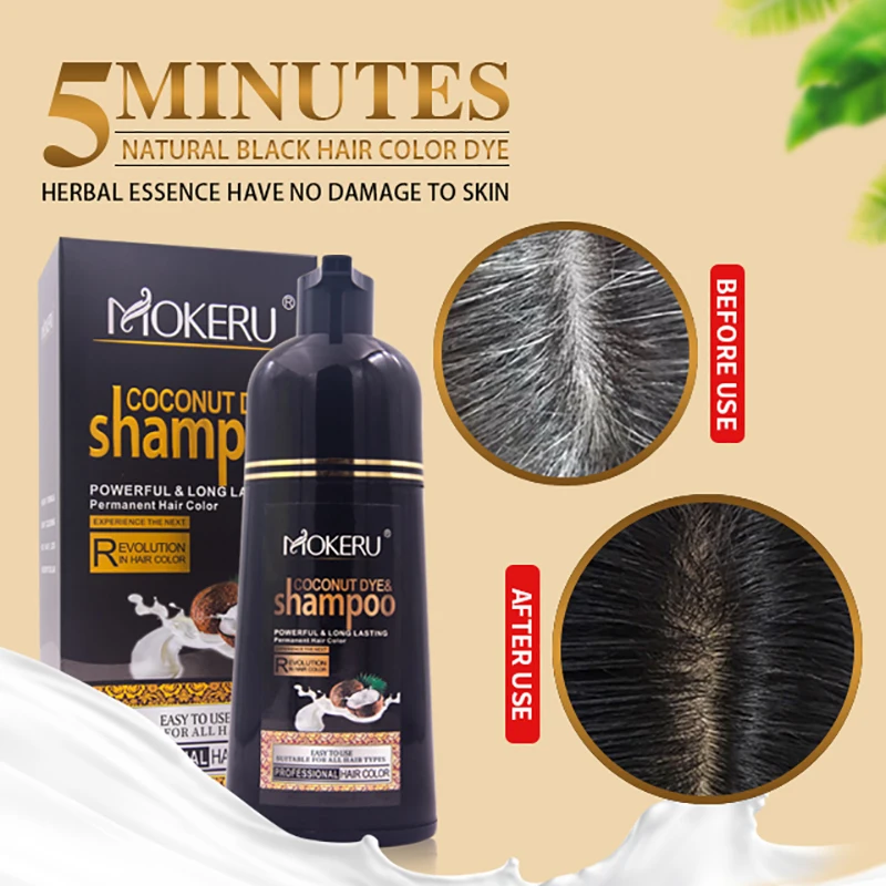 Mokeru 500ml 2pcs/Lot Permanent Coloring Shampoo Long Lasting Natural Hair Dye Shampoo For Covering Gray Hair Shampoo